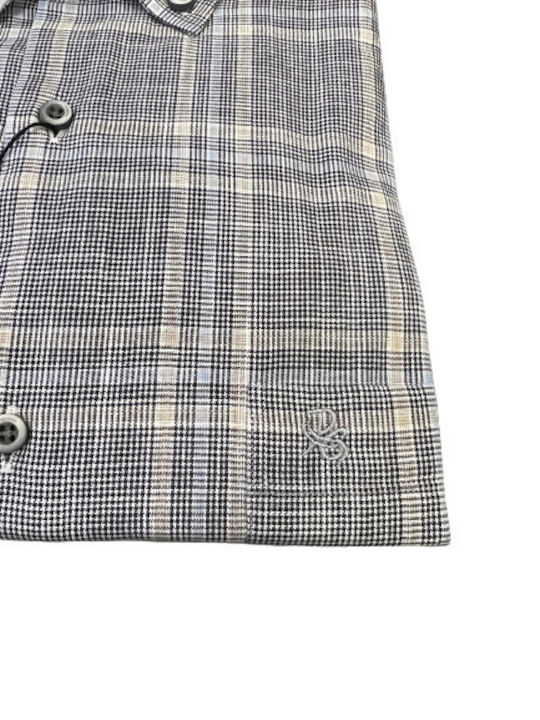 Poli Gianni Men's Shirt Long Sleeve Checked Gray