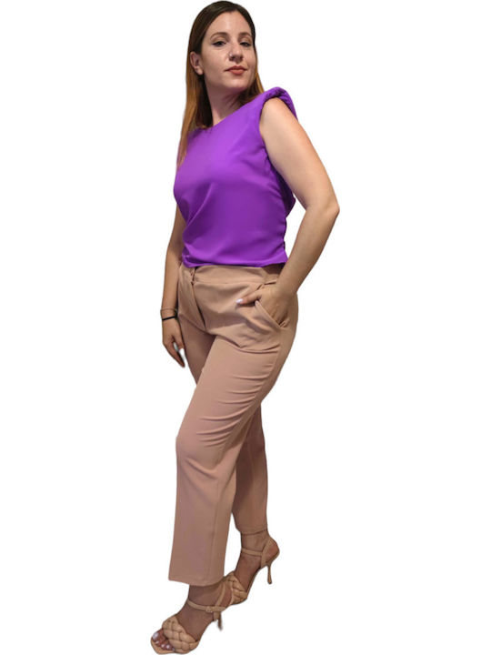 Women's Fabric Trousers Straight Line Pink