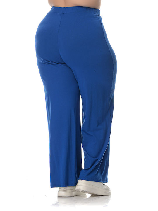 Honey Women's Fabric Trousers with Elastic in Straight Line Blue
