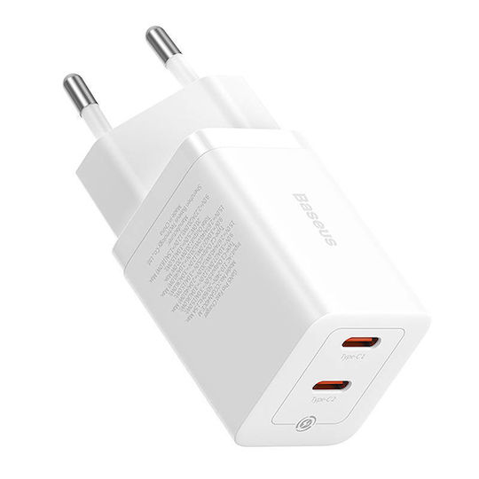 Baseus Charger Without Cable GaN with 2 USB-C Ports 40W Whites (Gan5)