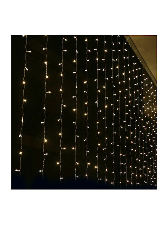 360 Christmas Lights LED 2m. x 200cm Warm White of type Curtain with Transparent Cable