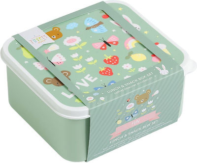 A Little Lovely Company Kids Set Lunch Plastic Box Green