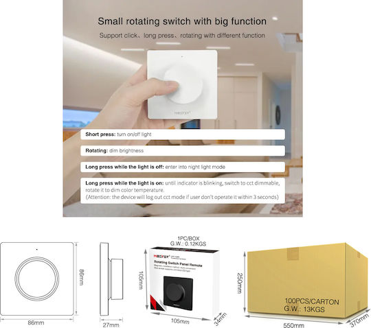 GloboStar Wall Mounted Dimmer Switch with Frame LED Rotary in White Color