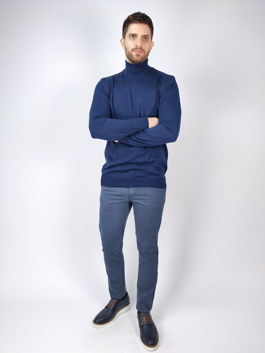 Endeson Fashion Men's Long Sleeve Sweater Turtleneck Blue