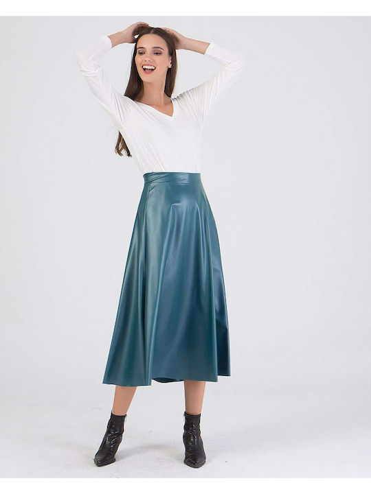 Leather High-waisted Midi Skirt Black