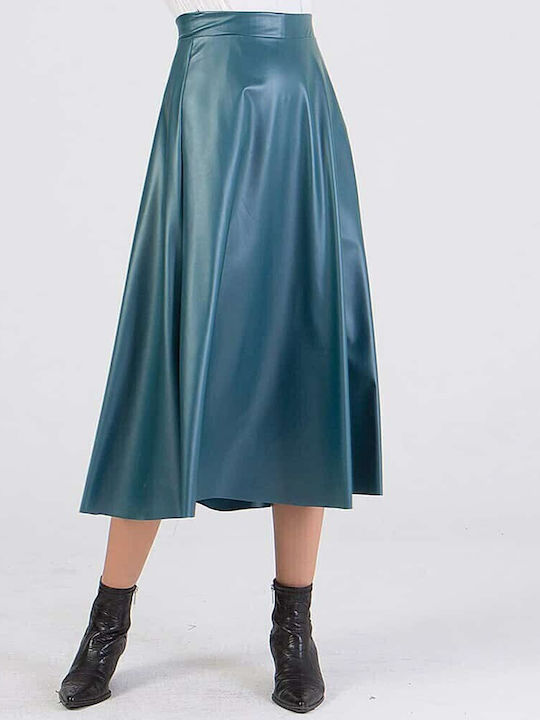 Leather High-waisted Midi Skirt Black