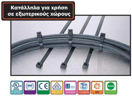 Πλαστικά Δεματικά Καλωδίων 165mmx2.5mm σε Μαύρο χρώμα (500τμχ) 02.012.0173