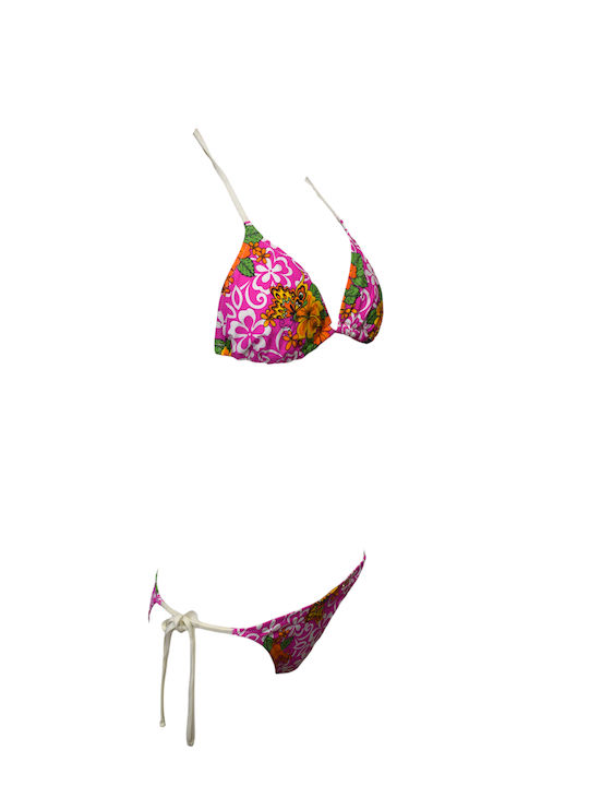 Set Bikini Triunghi Floral Fuchsia