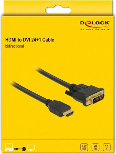 DeLock 1.5m DVI-I male to HDMI male Cable Black (85653)