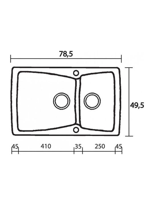 Sanitec Classic Drop-In Sink Right Synthetic Granite W79xD50cm Granite Black