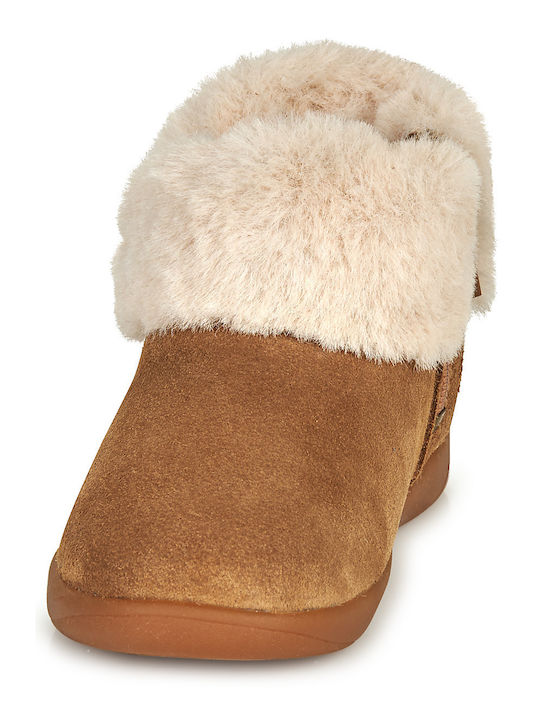 Suede Kids Boots with Zipper Tabac Brown