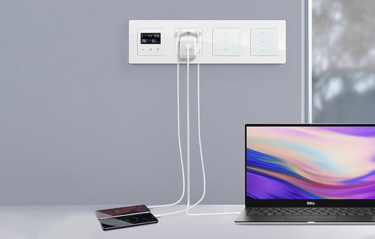 Smart Единичен Вграден Електрически Контакт Wi-Fi с 2 USB Порта Бял