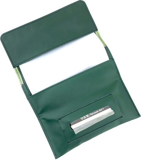 Pera Hippie Van Green Tobacco Pouch made of Artificial Leather Green Handmade with Magnet Closure 16x7.5cm