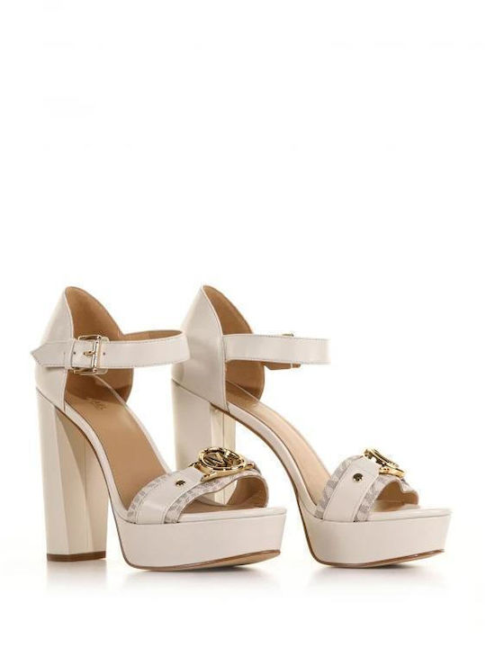 Michael Kors Platform Women's Sandals with Ankle Strap Beige with Chunky High Heel