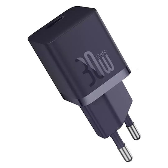 Baseus Charger Without Cable GaN with USB-C Port 30W Power Delivery / Quick Charge 5.0 Purple (Gan5)