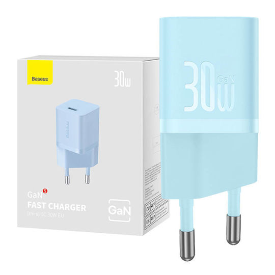 Baseus Charger Without Cable GaN with USB-C Port 30W Power Delivery / Quick Charge 5.0 Blue (Gan5)