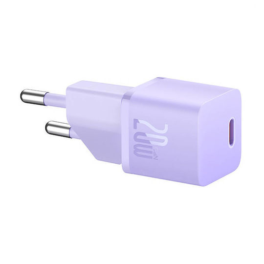 Baseus Ladegerät ohne Kabel GaN mit USB-C Anschluss 20W Stromlieferung / Schnellaufladung 5.0 Lila (Gan5)