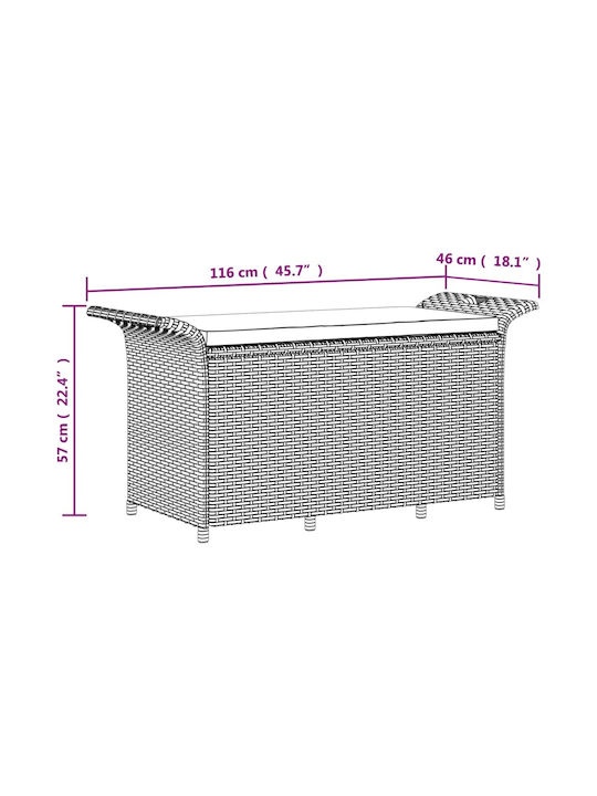 Bench Outdoor Rattan with Pillows 116x46x57cm
