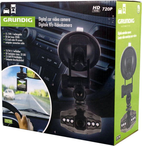Grundig Digital Video Recorder Camera 720P Windshield Car DVR Set with Rear Camera, 1" Display with Suction Cup