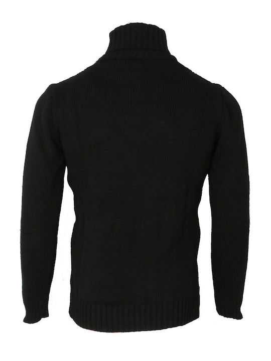 Endeson Fashion Herren Langarm-Pullover Rollkragen Schwarz