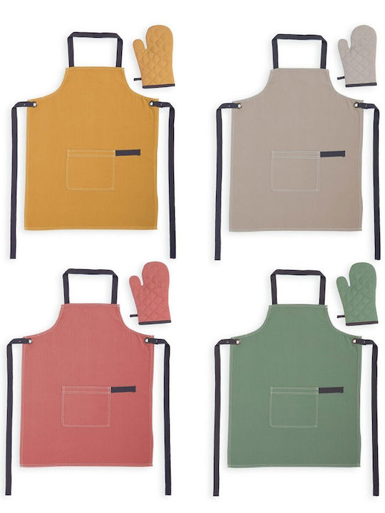 Nef-Nef Homeware Perfetto Apron with Oven Mitt Beige 79x63cm 2pcs