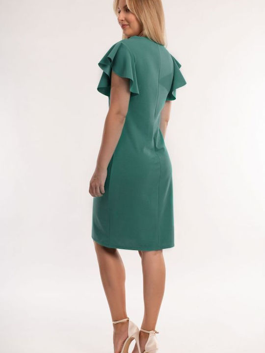 BelleFille Καλοκαιρινό Mini Βραδινό Φόρεμα με Βολάν Πράσινο