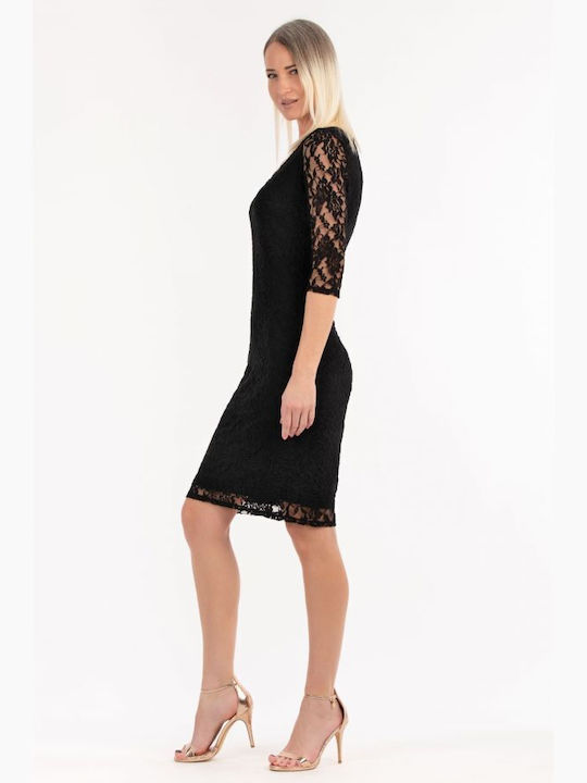 BelleFille Midi Evening Dress with Lace Black