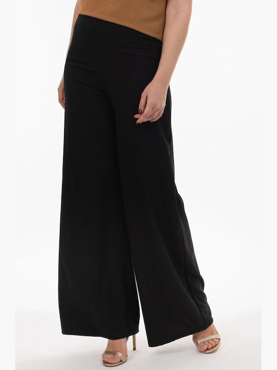 BelleFille Damen Stoff Palazzo-Hose Schwarz