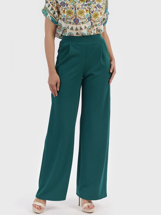 BelleFille Γυναικεία Ψηλόμεση Υφασμάτινη Παντελόνα σε Πράσινο Χρώμα