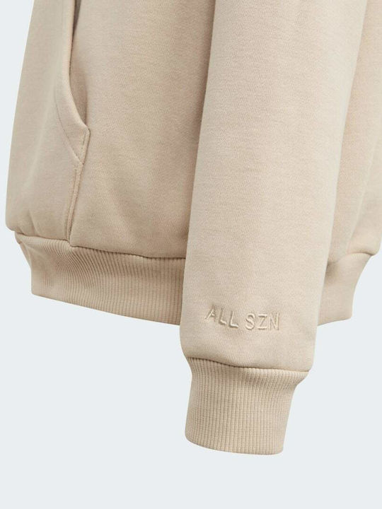 Fleece Παιδικό Φούτερ με Κουκούλα και Τσέπες Μπεζ