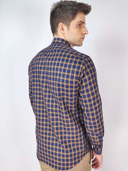 Long Sleeve Shirt in Narrow Fit Checked Blue