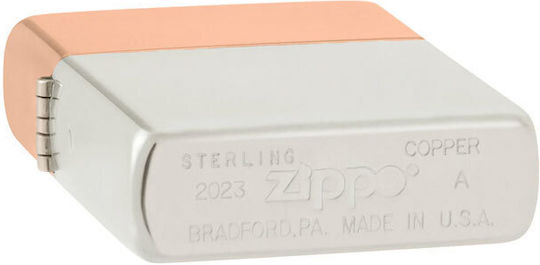 Zippo Bimetal Case Lighter Flame Sterling Silver Lid