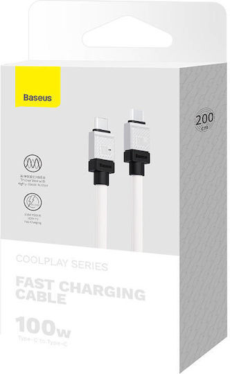 Baseus CoolPlay Cablu USB 2.0 USB-C Masculin - USB-C 100W PD Alb 2m CAKW000302