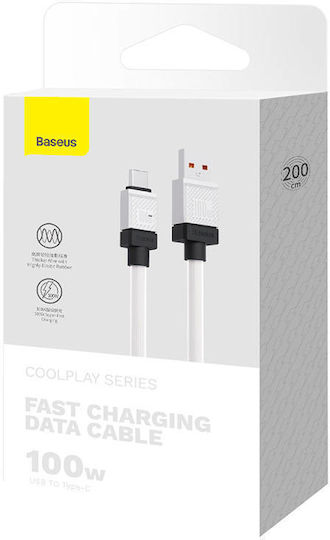 Baseus CoolPlay USB 2.0 Cable USB-C male - USB-A 100W PD Λευκό 2m CAKW000702