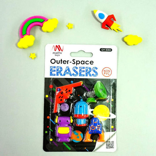 QiHao Eraser Set for Pencil and Pen Outer Space Traveller (Μiscellaneous Designs/Colors) 4pcs
