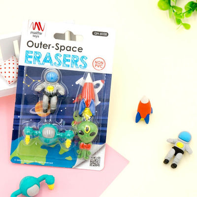 QiHao Eraser Set for Pencil and Pen Outer Space (Μiscellaneous Designs/Colors) 4pcs