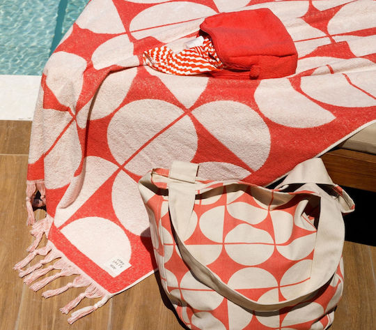 Nef-Nef Homeware Groovy Beach Towel Cotton Coral with Fringes 170x90cm.