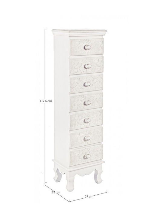 Drawers Storage Clorine Wooden with 7 Drawers White L29xW23xH112.5cm