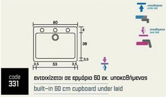 Sanitec Classic Drop-In Мивка от Синтетичен Гранит Ш60xД50см Бял