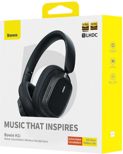 Baseus Bowie H1i Wireless / Wired Over Ear Headphones with 100 hours of Operation and Quick Charge Black