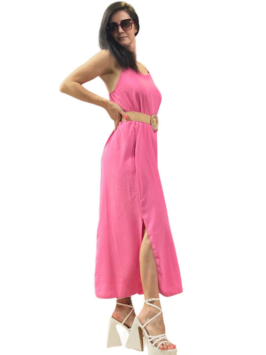 Summer Maxi Dress with Slit Pink