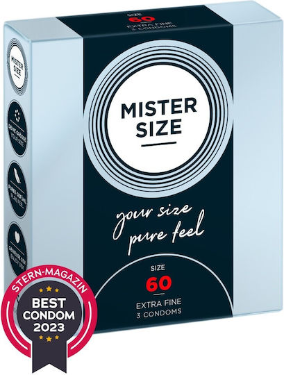 Mister Size Προφυλακτικά Extra Fine Size 60mm 3τμχ 60mm Λεπτά για Φυσική Αίσθηση Natural Vegan