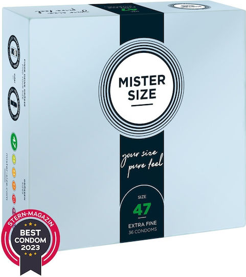 Mister Size Προφυλακτικά Extra Fine Size 47mm 36τμχ 47mm Λεπτά για Φυσική Αίσθηση Natural Vegan