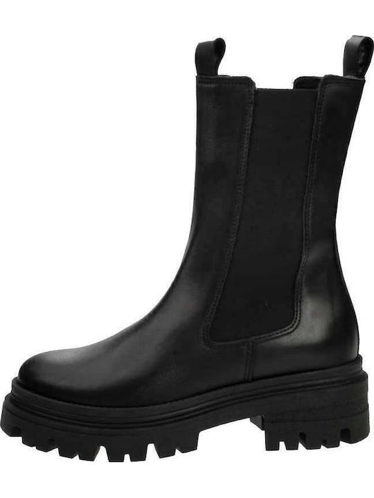 Leder Damen Chelsea-Stiefel Schwarz