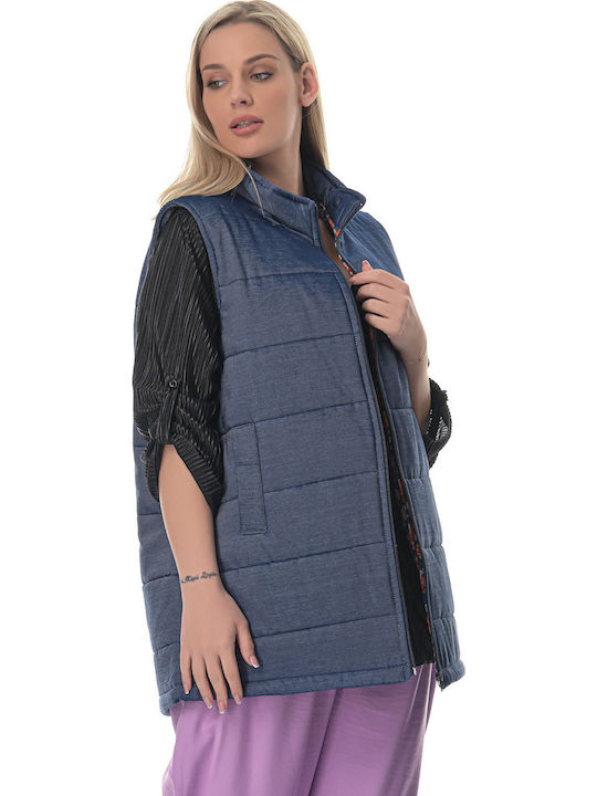 Lungă Jachetă de femei Fără mâneci Puffer Albastru