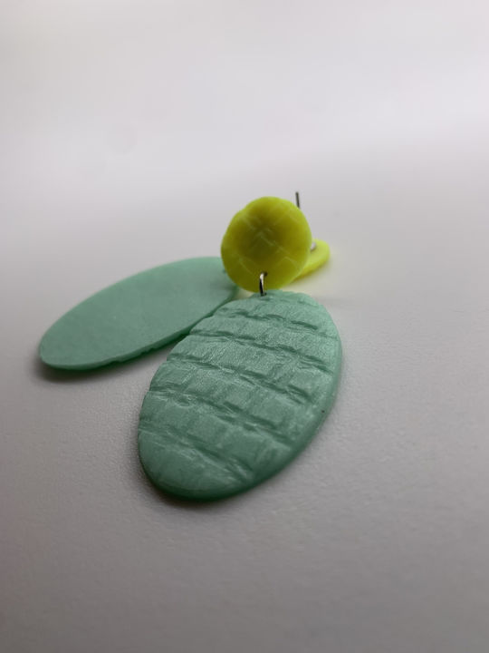 Funky Geranium Earrings made of Clay with Stones Mint / Yellow