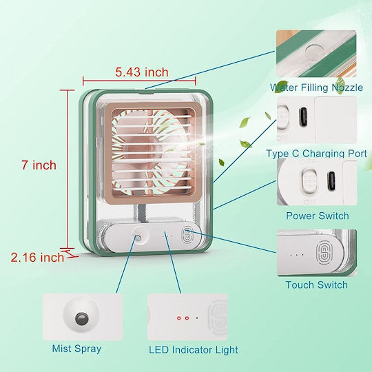 903487 USB Ventilator Mit Wasser und Beleuchtung Grün