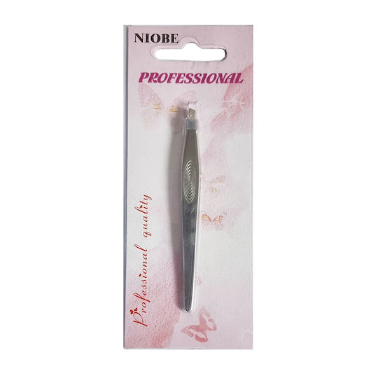 Niobe Professional Eyebrow Tweezer with Straight Nose Silver