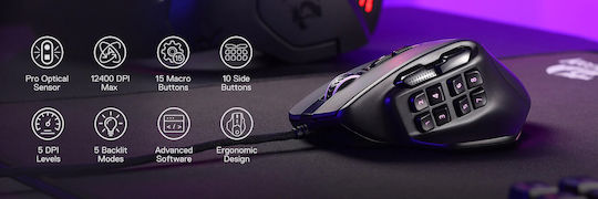 Redragon Aatrox M811 RGB Gaming Ποντίκι 12400 DPI Μαύρο