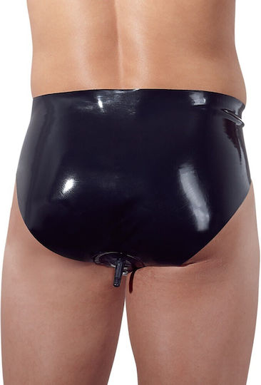 LateX Men's Latex Briefs with Plug Ανδρικό Sexy Slip Μαύρο